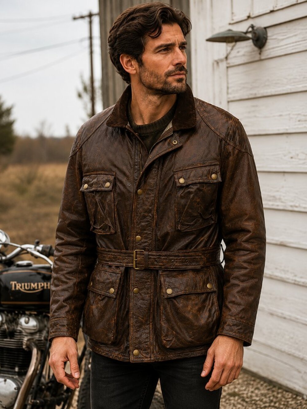 Schott Vintage Leather Belted Field Jacket XL Brown Moto Bike Coat